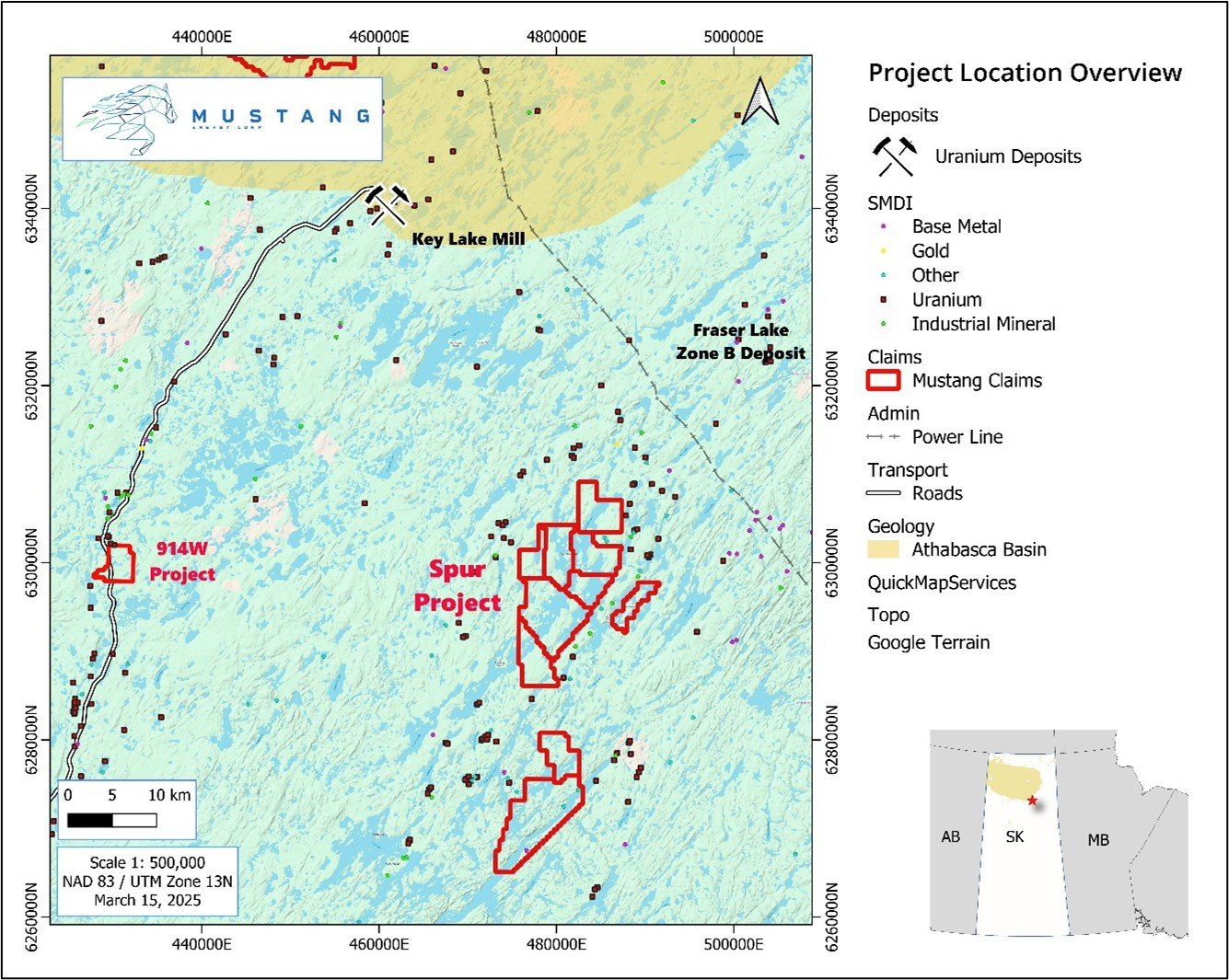 Mustang Energy Commences an Airborne Survey at Spur Project South of the Athabasca Basin, Saskatchewan