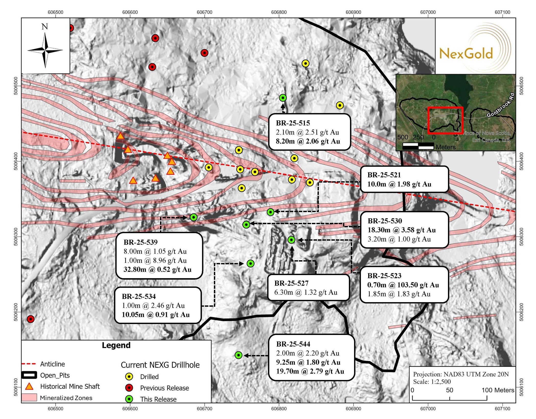 NexGold Infill Drilling Continues to Intersect High Grade Gold Mineralization at the Goldboro Gold Project; 3.58 g/t Gold Over 18.3 Metres, 2.79 g/t gold over 19.7 Metres and 103.50 g/t Gold Over 0.7 Metres