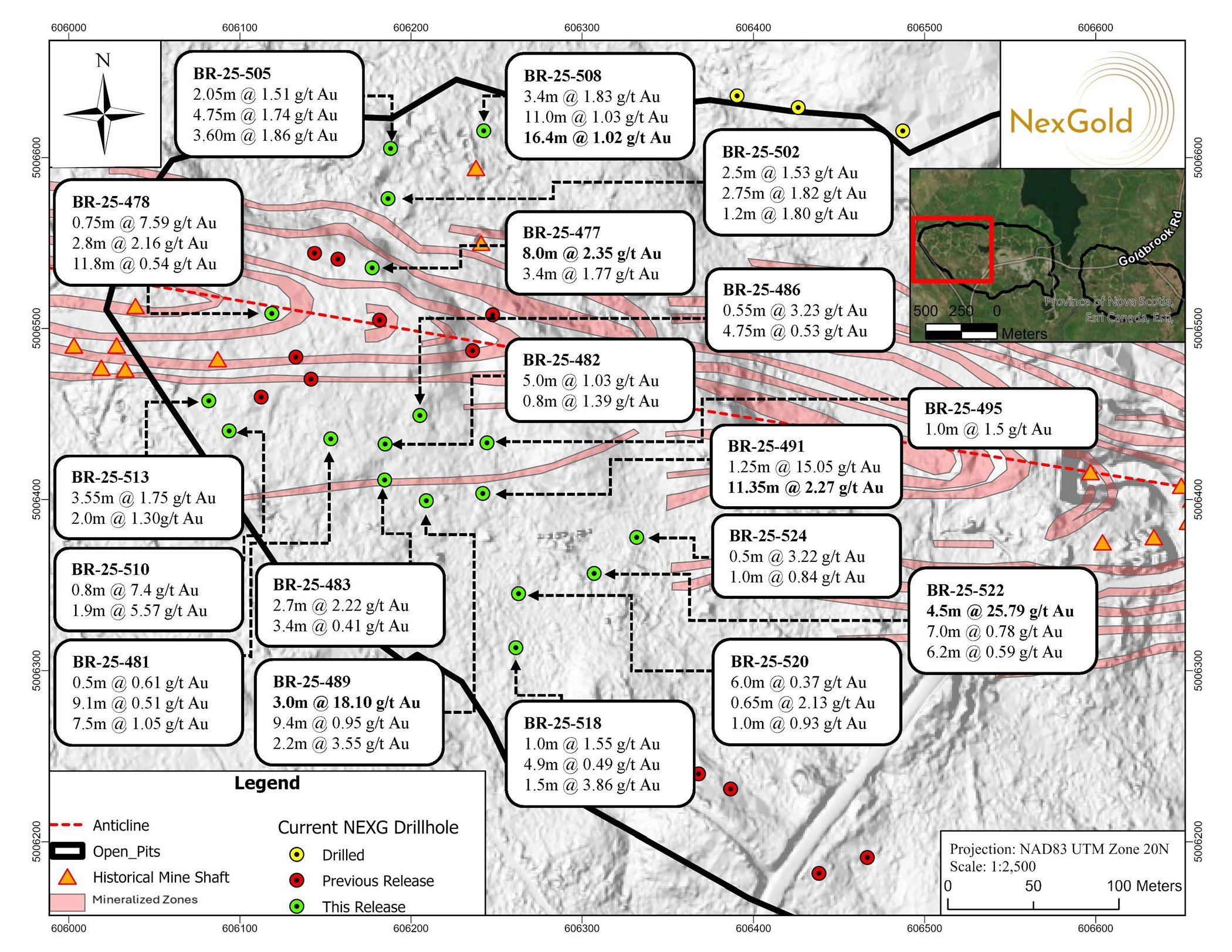 NexGold Infill Drilling Intersects 25.79 g/t Gold Over 4.5 Metres and 18.09 g/t Gold over 3.0 Metres at the Goldboro Gold Project