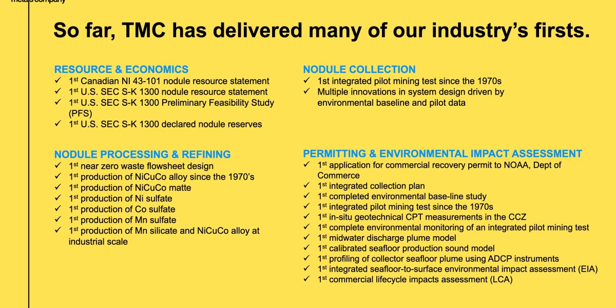 TMC USA Files First Consolidated Deep-Seabed Mining Application, Increasing Expected Commercial Recovery Permit Area to 65,000 km2