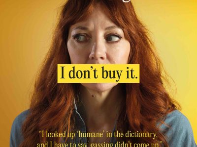 Don’t Buy It: Celebrities Back Provocative Project Slingshot Campaign To End Gas Chambers for Pigs