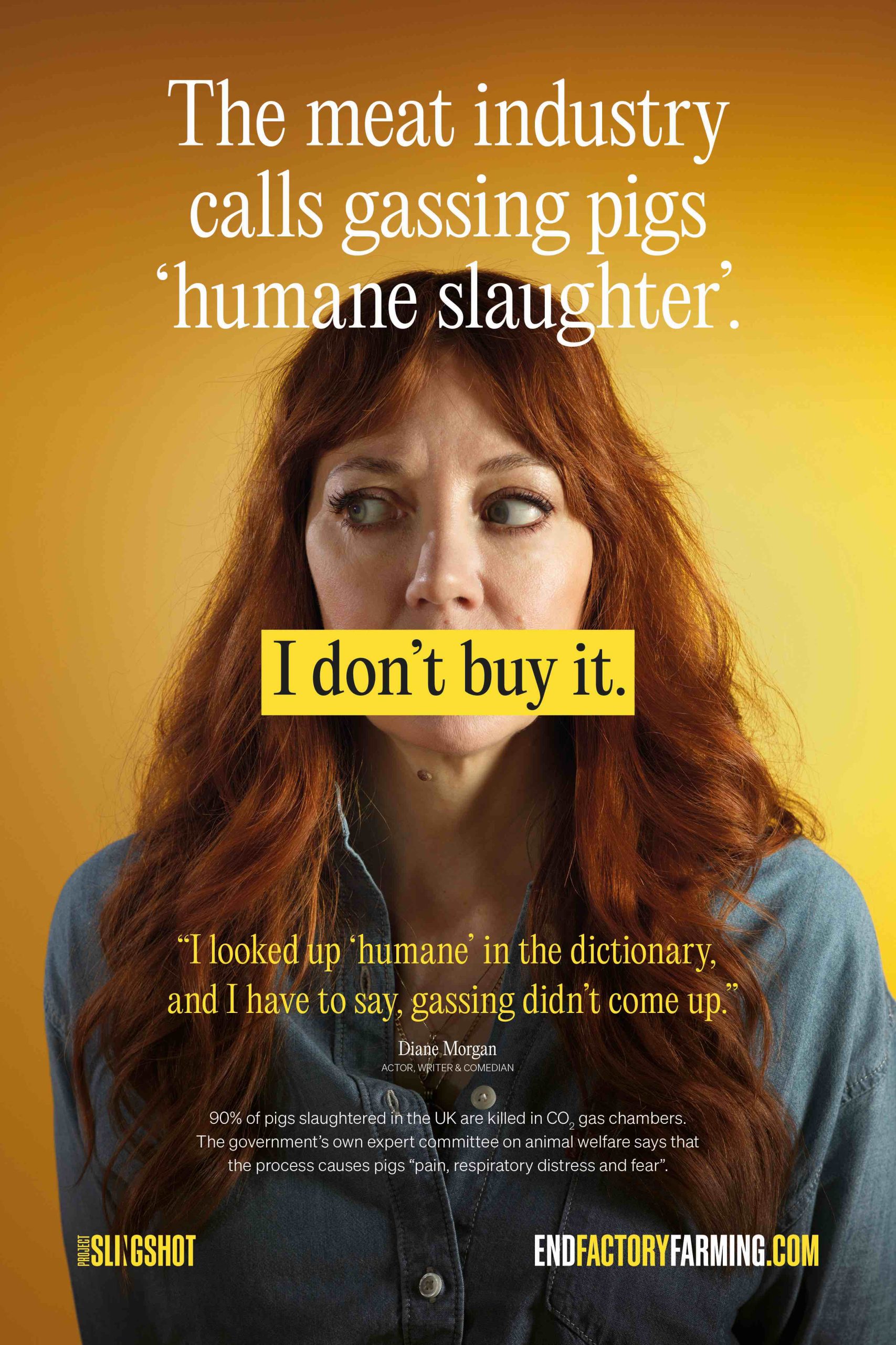 Don’t Buy It: Celebrities Back Provocative Project Slingshot Campaign To End Gas Chambers for Pigs