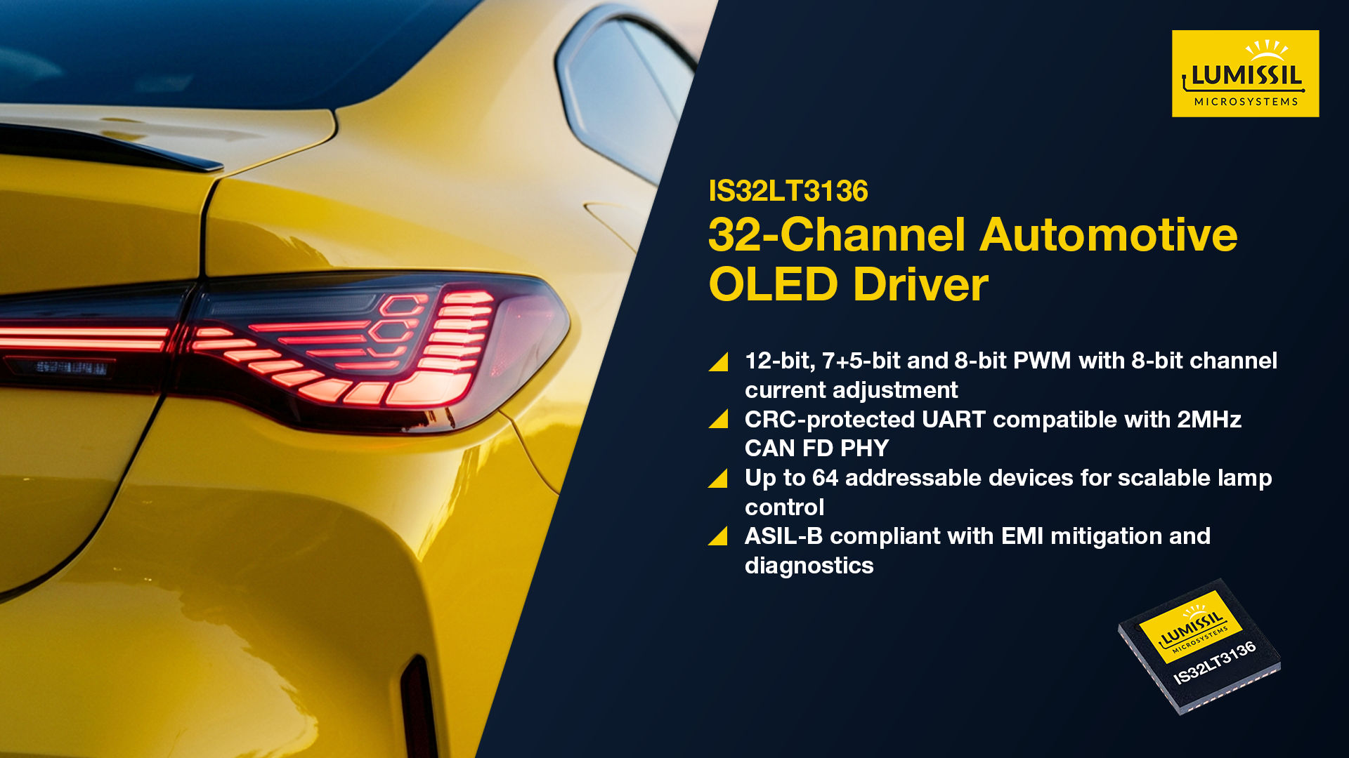 Lumissil Introduces IS32LT3136 32-Channel Linear LED Driver for Next-Generation Automotive OLED Lighting