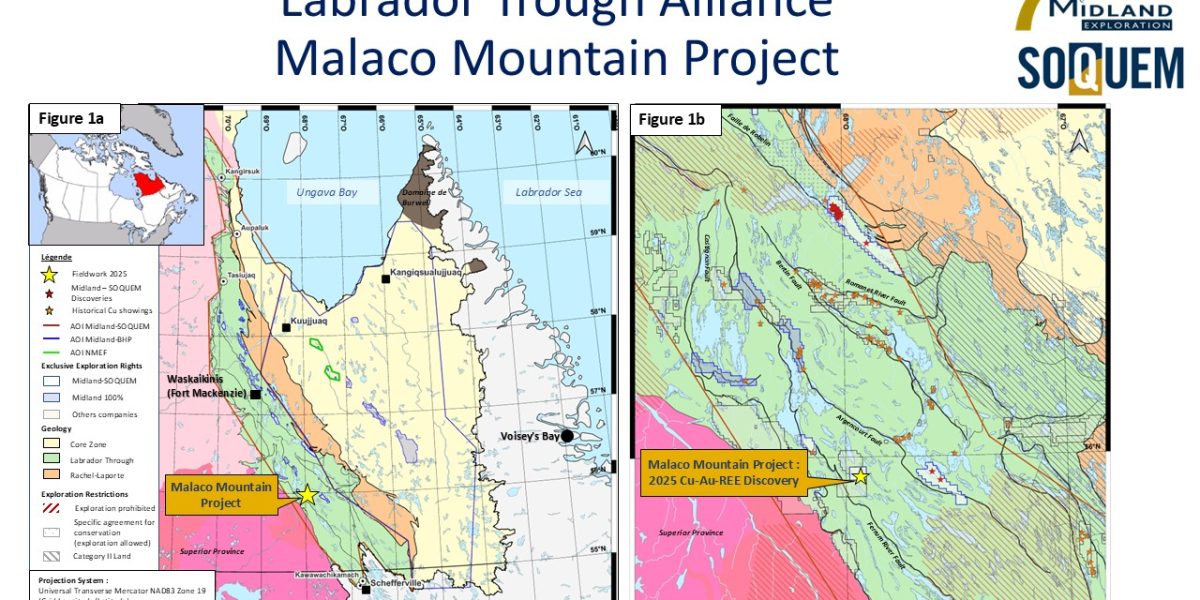 Midland and SOQUEM Are Planning an Induced Polarization Survey on the Malaco Mountain Copper-Gold-Rare Earth Element Zone in the Labrador Trough